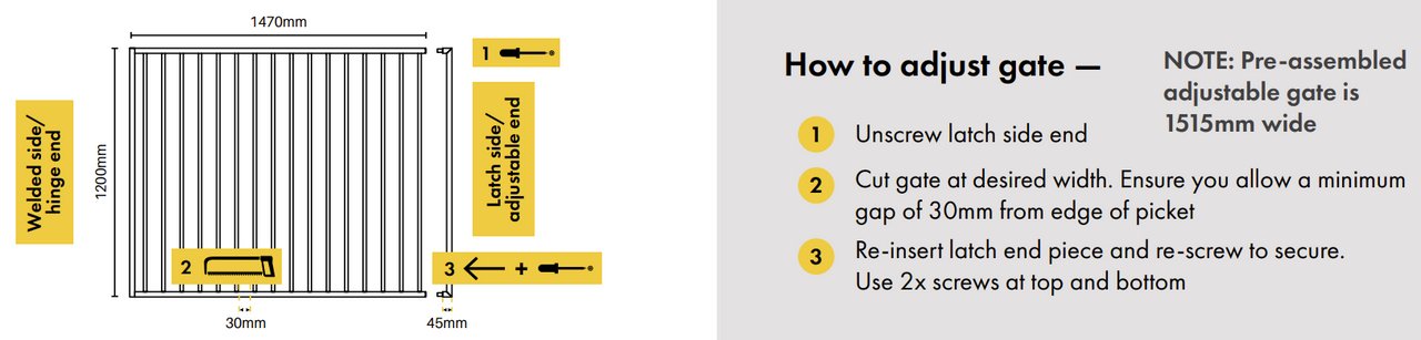 Extra Wide Single Gate - 1470mm wide x 1.2m high - How to adjust