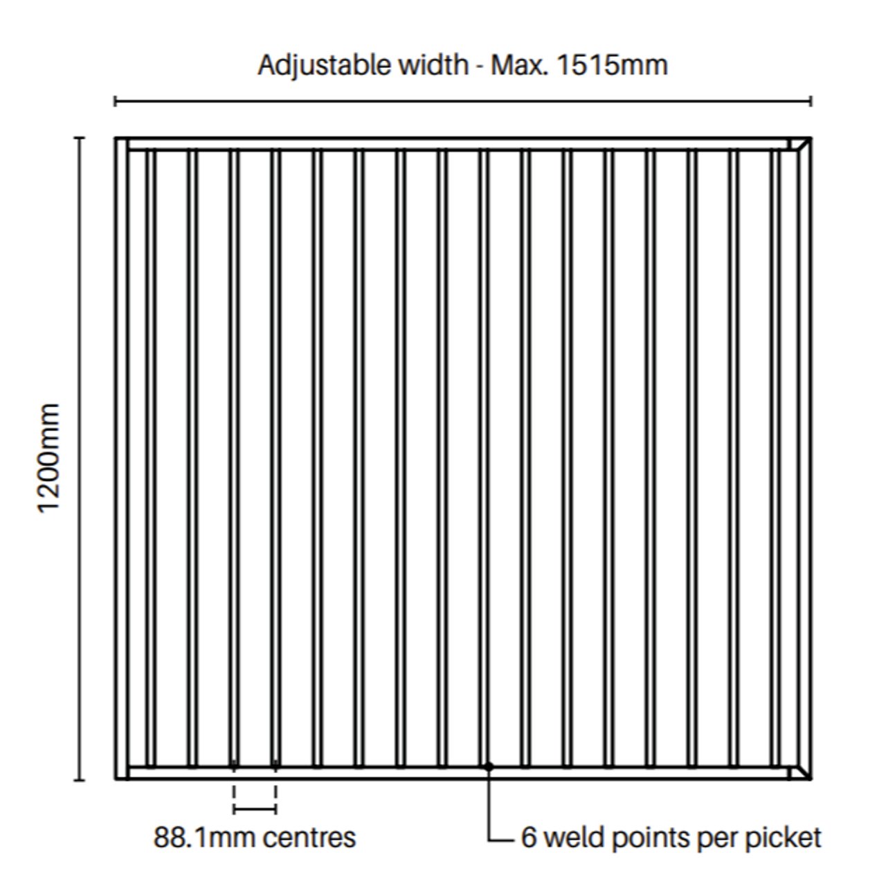 Extra Wide Single Gate - 1470mm wide x 1.2m high - Tech Info