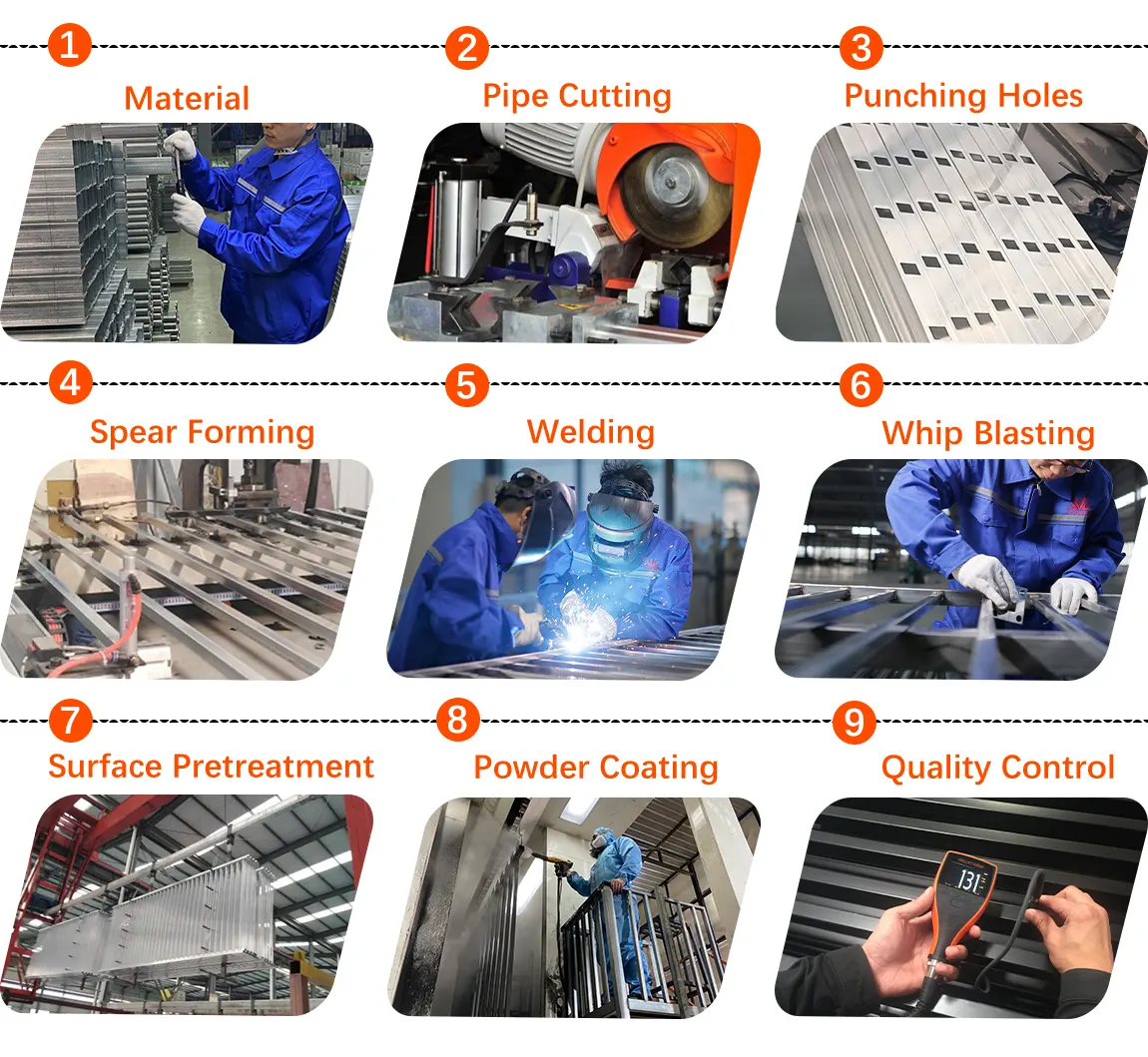 Black Powder Coated Aluminum Spear Top Fencing Production Process