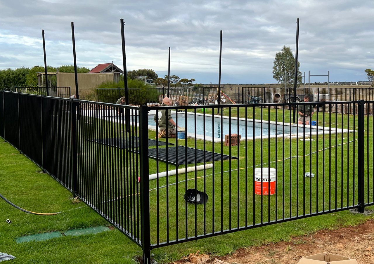 Black Pool Fence Panel - Flat Top Aluminium. 2.4m (or 2.45m) x 1.2m high